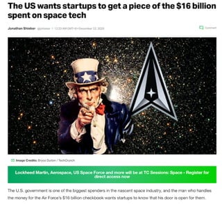 The US wants startups to get a piece of the $16 billion spent on space tech