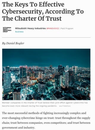 The Keys To Effective Cybersecurity, Accordiing To The Charter Of Trust
