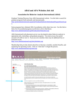 ABA intl. and APA website Job Aid
