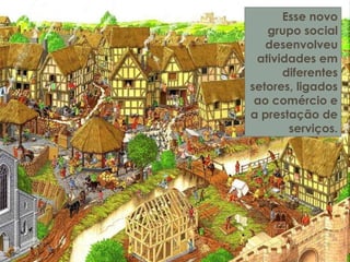 Esse novo
grupo social
desenvolveu
atividades em
diferentes
setores, ligados
ao comércio e
a prestação de
serviços.
 