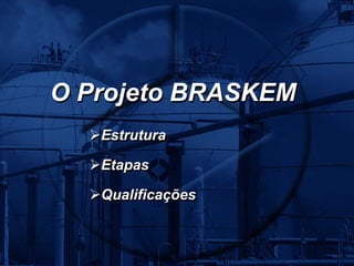 O Projeto BRASKEM
   Estrutura

   Etapas

   Qualificações
 