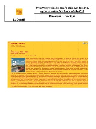 11 Dec 09   http://www.zicazic.com/zicazine/index.php?option=content&task=view&id=6897   Remarque : chronique   