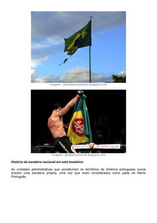 Imagem: jaimebatistadasilva.blogspot.com
Imagem: goldaarquitetura.blogspot.com
História da bandeira nacional em solo brasileiro
As unidades administrativas que constituíram os territórios da América portuguesa nunca
tiveram uma bandeira própria, uma vez que eram considerados como parte do Reino
Português.
 