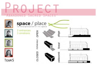Project
‘Abandoned Sacred Spaces’
 Abandoned        Spaces


        3 entrances
        3 emotions




Team5
 