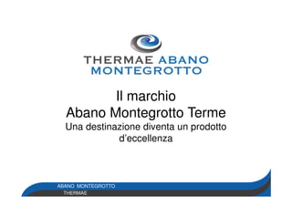 ABANO MONTEGROTTO
THERMAE
Il marchio
Abano Montegrotto Terme
Una destinazione diventa un prodotto
d’eccellenza
 