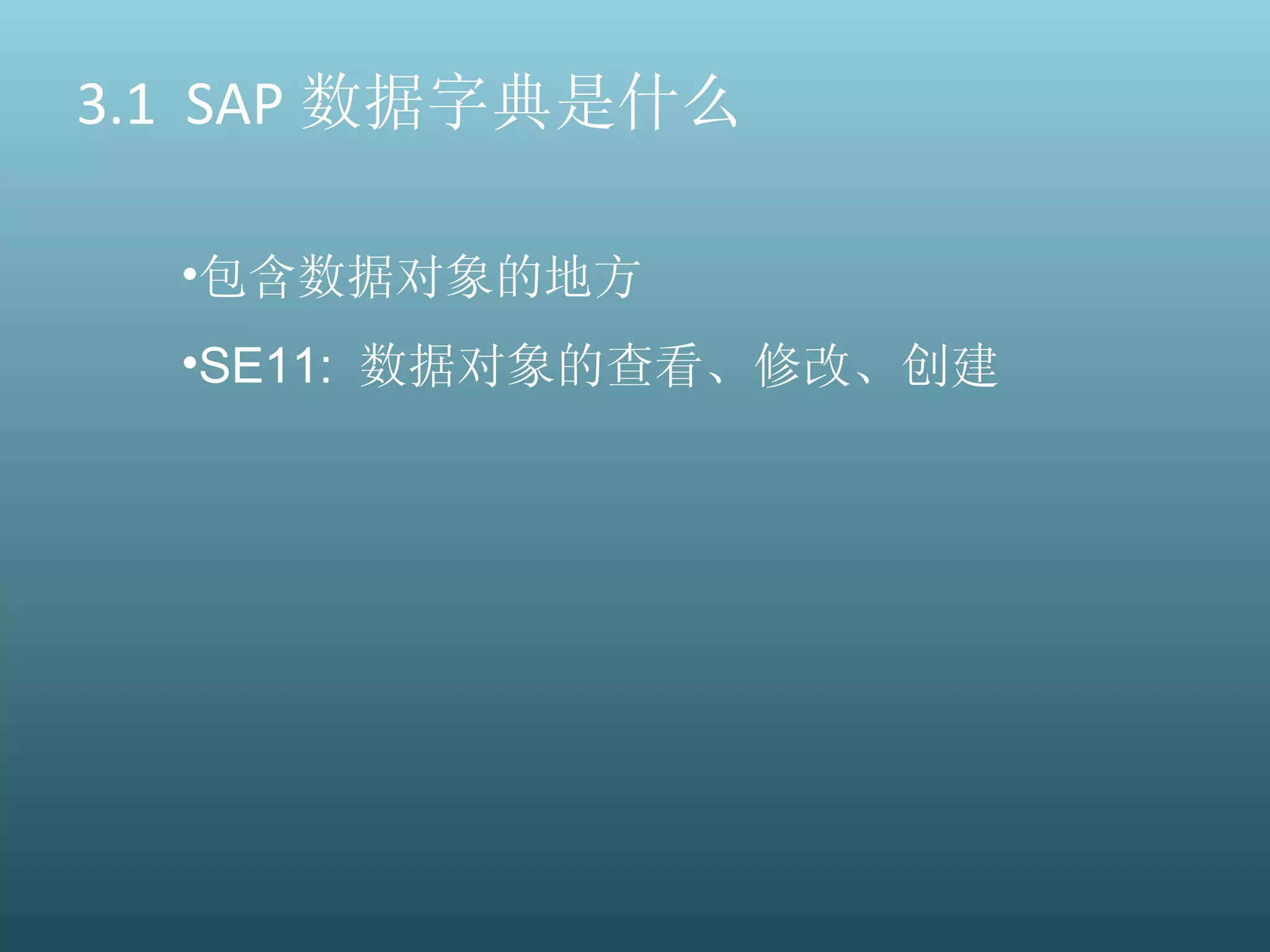 3.1  SAP 数据字典是什么 包含数据对象的地方 SE11:  数据对象的查看、修改、创建 