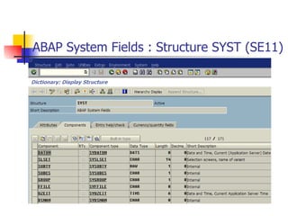 ABAP System Fields : Structure SYST (SE11)
 