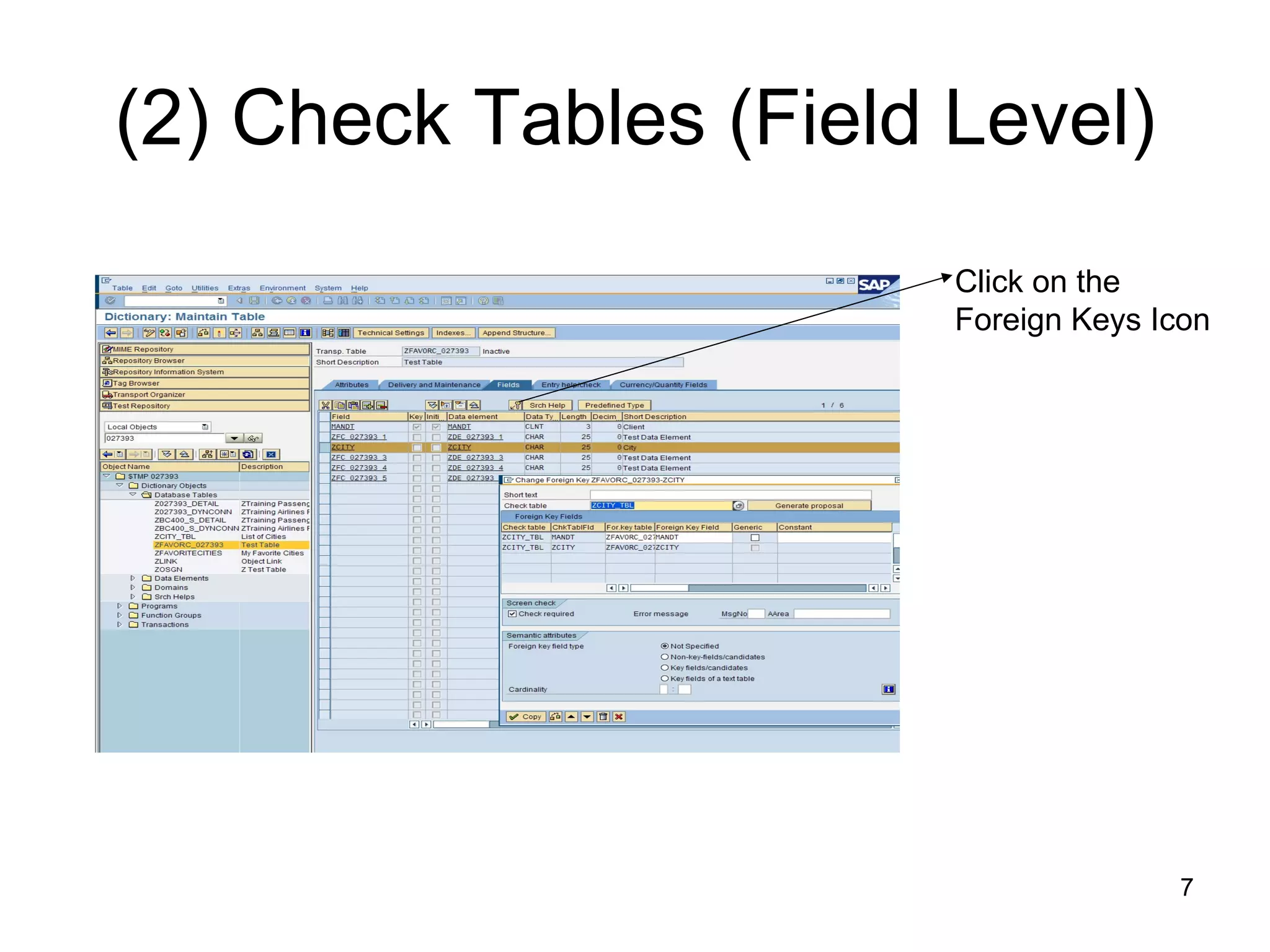 (2) Check Tables (Field Level) Click on the  Foreign Keys Icon 