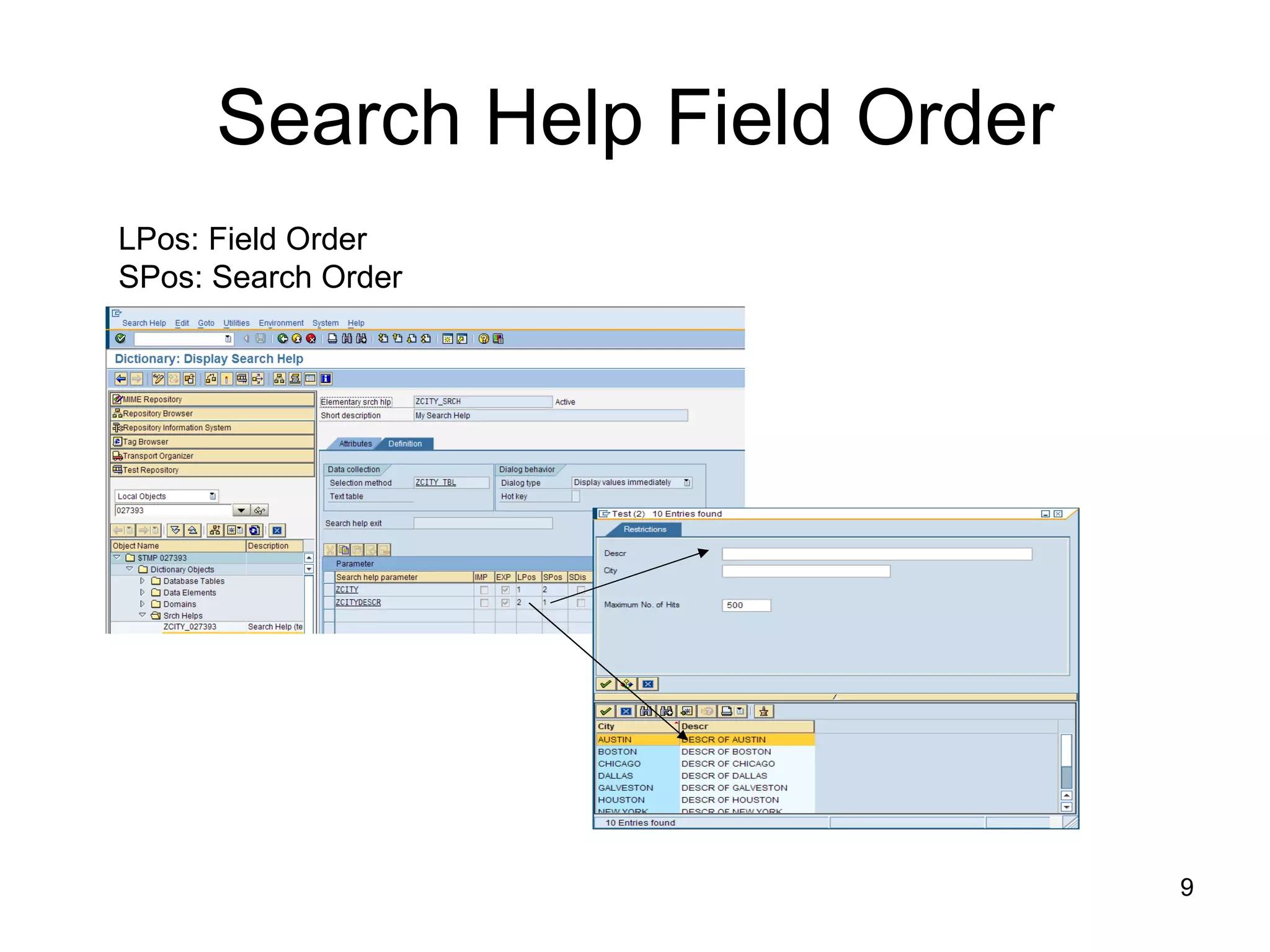 Search Help Field Order LPos: Field Order SPos: Search Order 