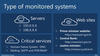 Prime ministerwebsite: 
http://www.pm.gov.tn 
Central Bank: 
http://www.bct.gov.tn 
Justice minister: 
http://www.e-justice.tn 
193.X.X.X 
196.X.X.X 
Domain Name System: DNS 
Mailing:SMTP and POP/IMAP  