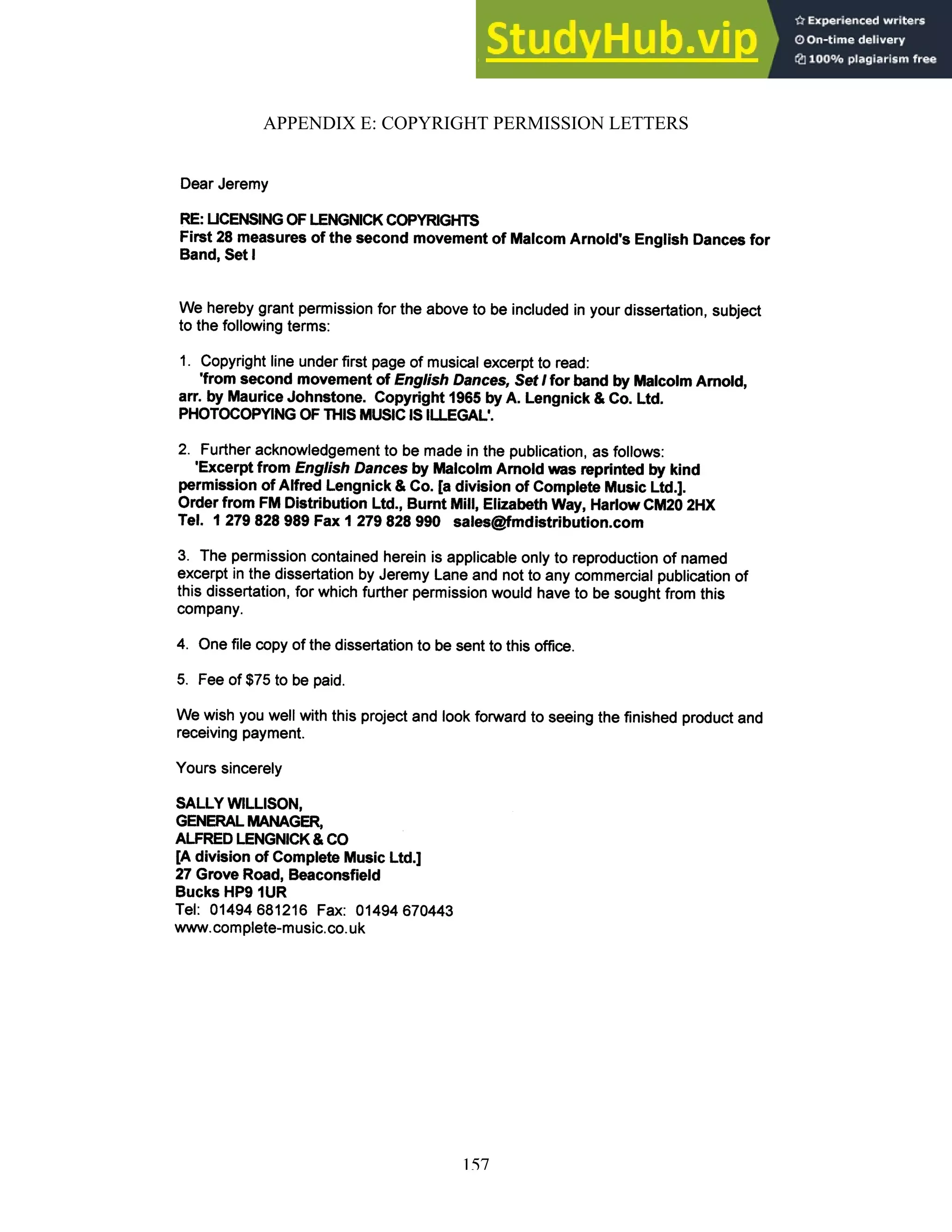 157
APPENDIX E: COPYRIGHT PERMISSION LETTERS
 