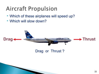  Which of these airplanes will speed up?
 Which will slow down?
Drag or Thrust ?
22
ThrustDrag
 