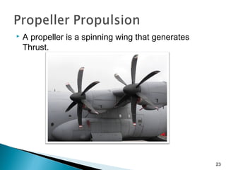  A propeller is a spinning wing that generates
Thrust.
23
 