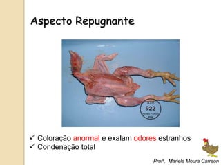 Aspecto Repugnante
 Coloração anormal e exalam odores estranhos
 Condenação total
Profª. Mariela Moura Carreon
 