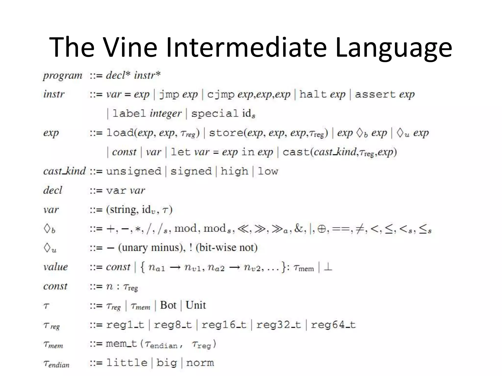 The Vine Intermediate Language 