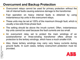 Instantaneous Protection Setting ABB - TRANSFORMERS-PROTECTION-COURSE (2001) | PPTX