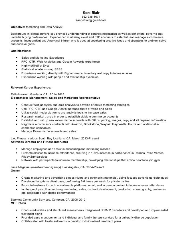 kere blair marketing analyst resume 2015 marketing analyst resume