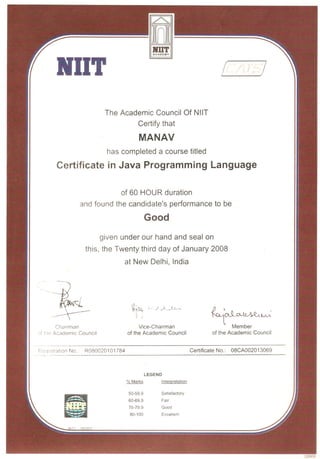 NIIT_Java_Module_Test_Certificate