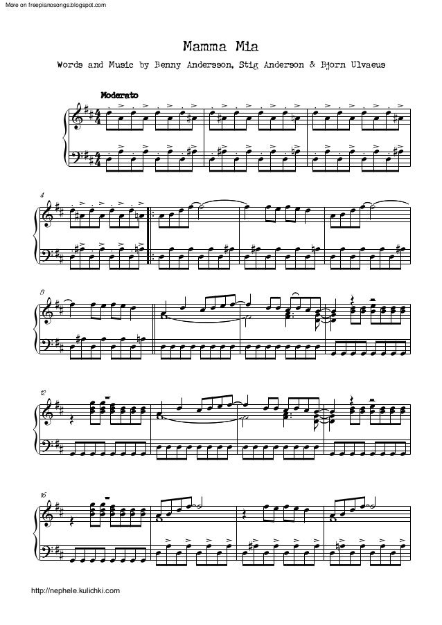 partituras para piano abba mamma mamma piano sheet music