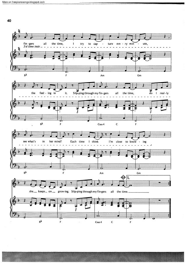 Abba Slipping Through My Fingers Piano Sheet Music