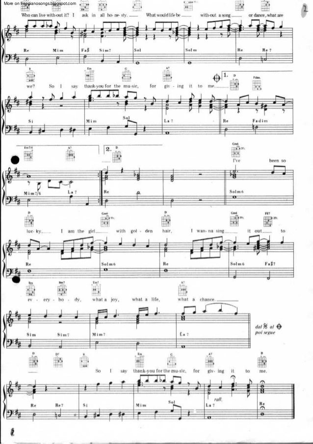 Partituras Para Piano Abba Thank You For The Music Partituras Para Piano Abba Thank You For The Music