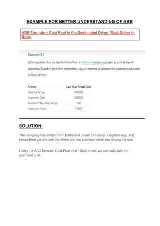 ACTIVITY BASED BUDGETING & BUDGETING CYCLE
