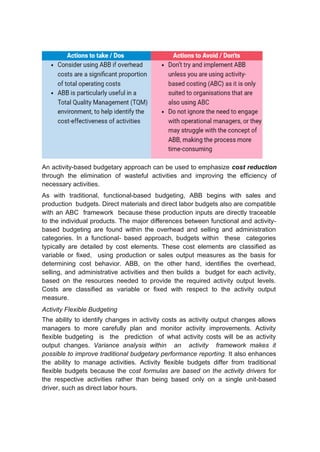 ACTIVITY BASED BUDGETING & BUDGETING CYCLE
