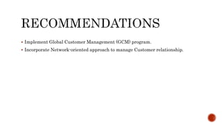  Implement Global Customer Management (GCM) program.
 Incorporate Network-oriented approach to manage Customer relationship.
 