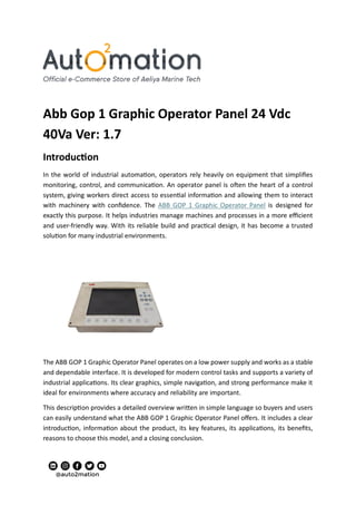 Abb Gop 1 Graphic Operator Panel 24 Vdc 40Va Ver 1.7 | PDF