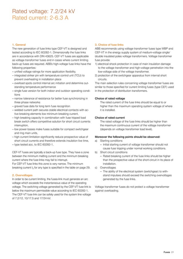 ABB Medium Voltage Indoor Fuses ABB CEFVT High Voltage Current