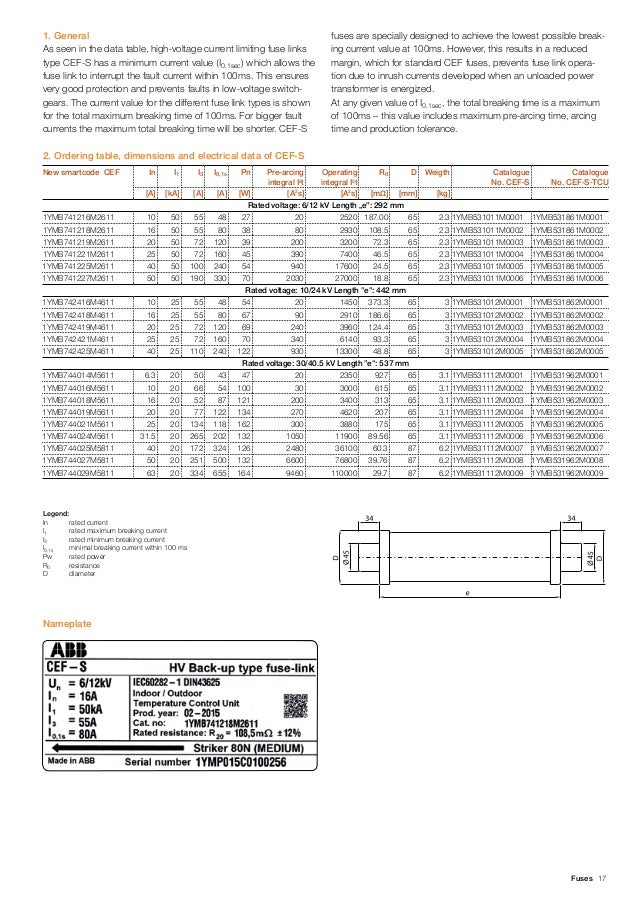 ABB Medium Voltage Indoor Fuses ABB CEFS High Voltage Current Limi…