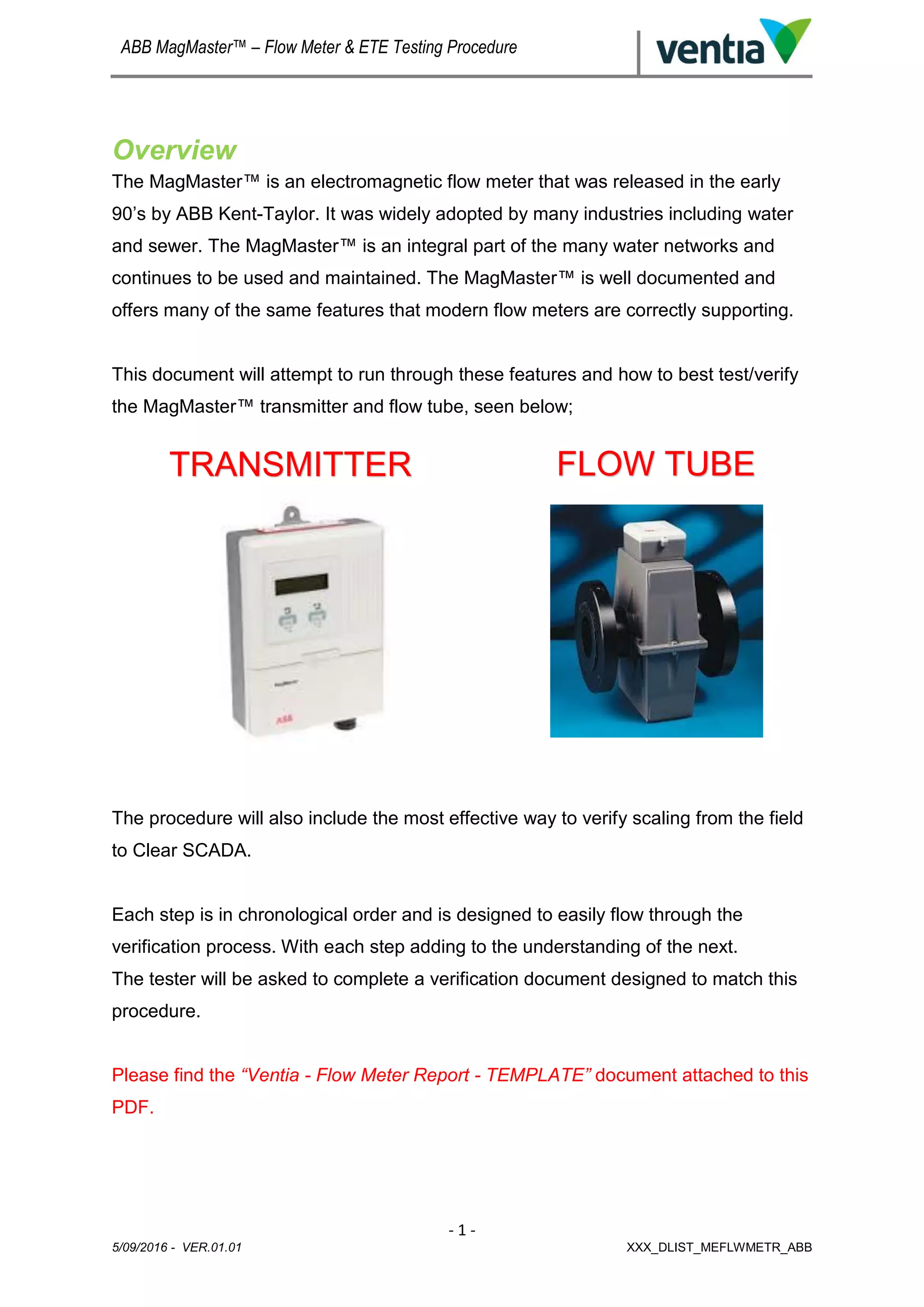 ABB MagMaster Flow Meter & End to End Testing Procedure PDF