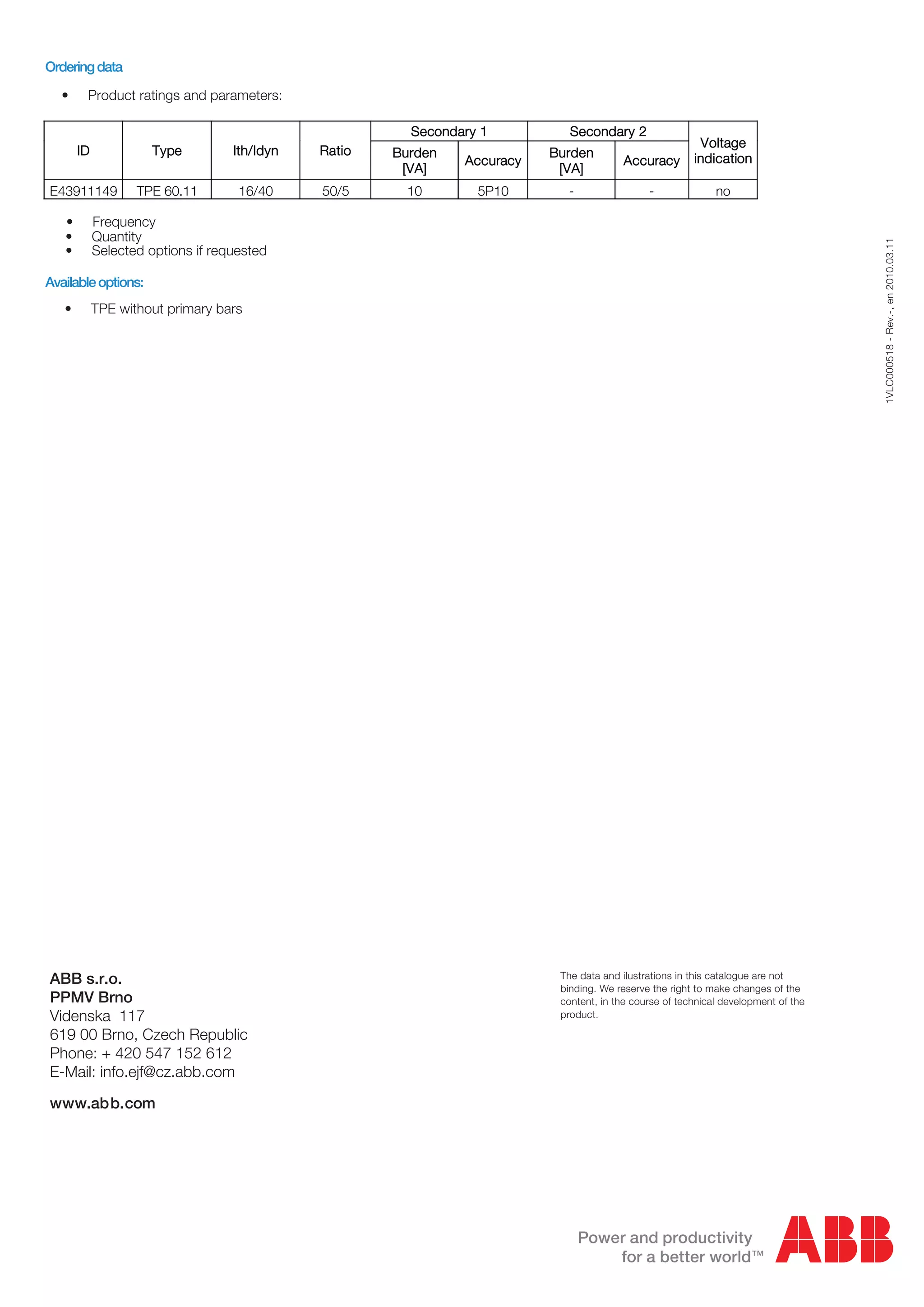 ABB TPE Medium Voltage MV Indoor Current Transformers CT's up to 25kV
