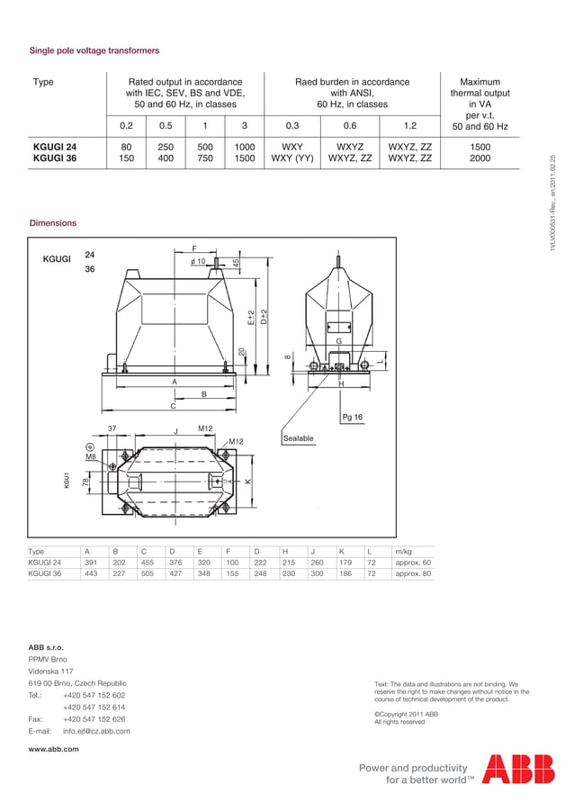ABB Medium Voltage MV Indoor Voltage Transformers VT'S 3.3kV to 40