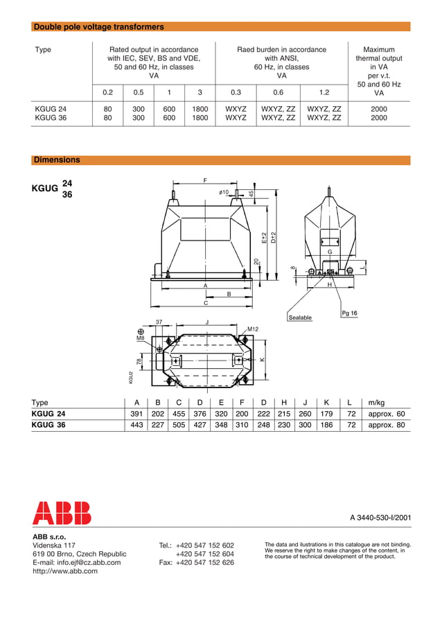 ABB Medium Voltage MV Indoor Voltage Transformers VT'S 3.3kV to 40