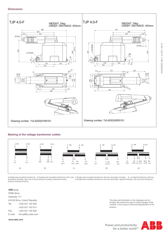 ABB Medium Voltage MV Indoor Voltage Transformers VT'S 3.3kV to 40