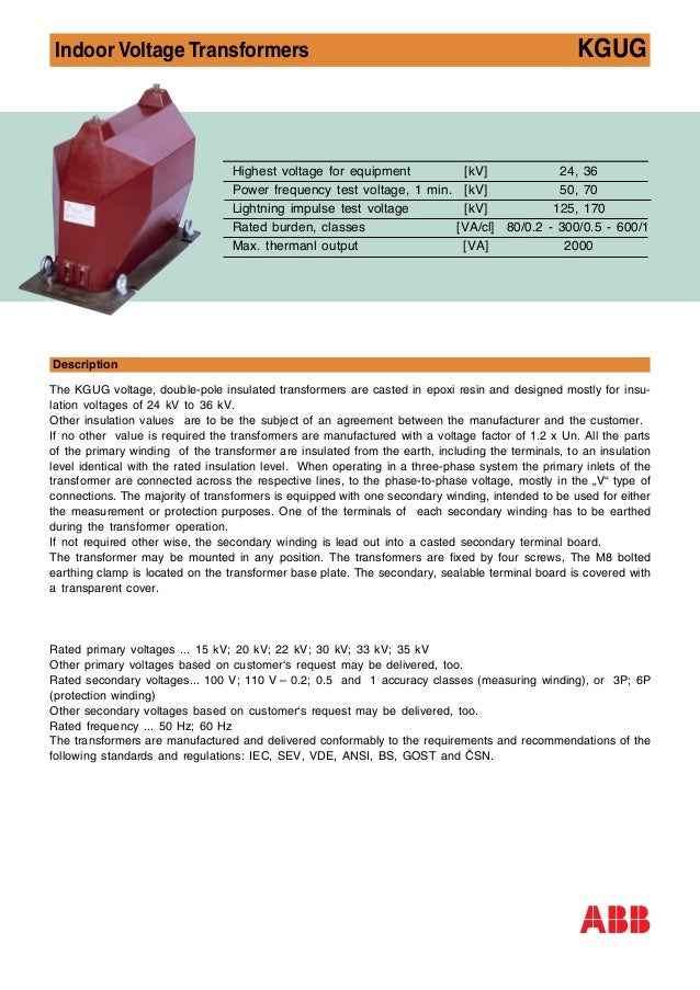 ABB Medium Voltage MV Indoor Voltage Transformers VT'S 3.3kV to 40…