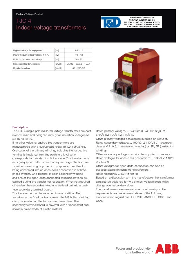 ABB Medium Voltage MV Indoor Voltage Transformers VT'S 3.3kV to 40…