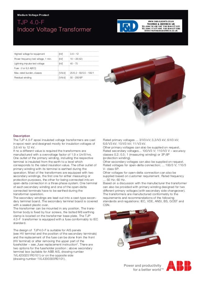 ABB Medium Voltage MV Indoor Voltage Transformers VT'S 3.3kV to 40…