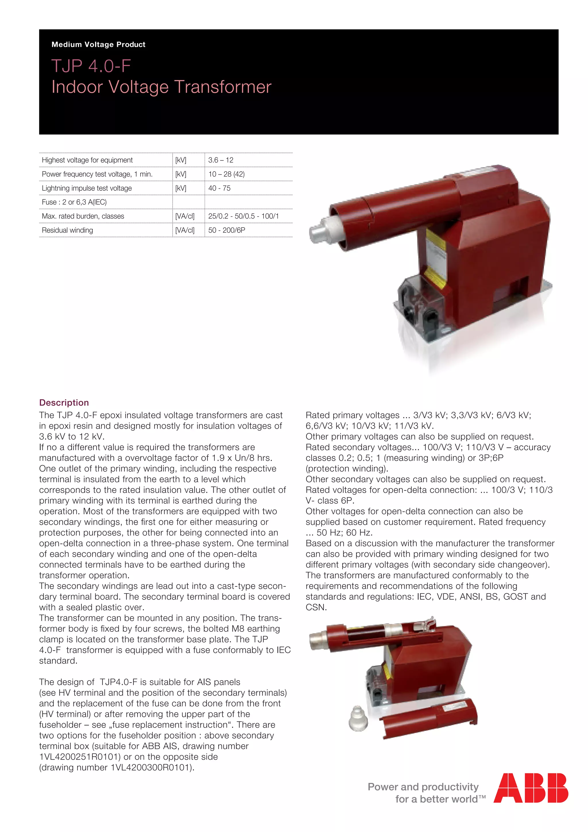 ABB MV Indoor Voltage Transformer Indoor Cast Resin Voltage