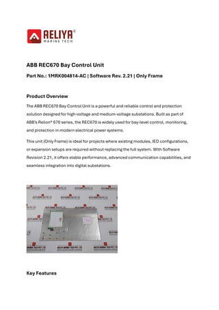 Abb Rec670 Bay Control Unit 1Mrk004814-ac Sw Rev. 2.21 (Only Frame) | PDF