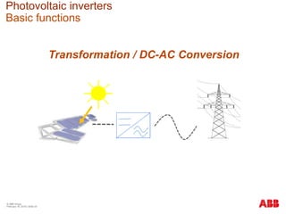 © ABB Group
February 16, 2016 | Slide 33
Photovoltaic inverters
Basic functions
Transformation / DC-AC Conversion
 