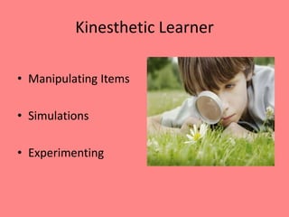 Kinesthetic LearnerManipulating ItemsSimulationsExperimenting