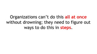 Organizations can’t do this all at once
without drowning; they need to figure out
ways to do this in steps.
 