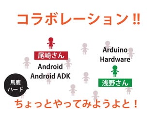 ܥ` !!
                     Arduino
        β餵
                    Hardware
        Android
      Android ADK
 R¹                 ǳҰ
ϩ`


 äȤäƤߤ褦ȣ
 