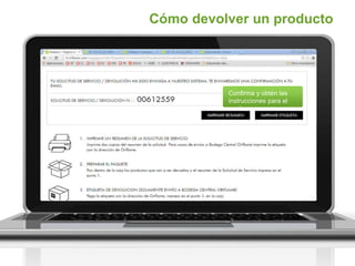 Cómo devolver un producto
Confirma y obtén las
instrucciones para el
envío.
 