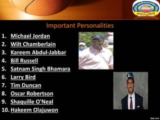 Important Personalities
1. Michael Jordan
2. Wilt Chamberlain
3. Kareem Abdul-Jabbar
4. Bill Russell
5. Satnam Singh Bhama...