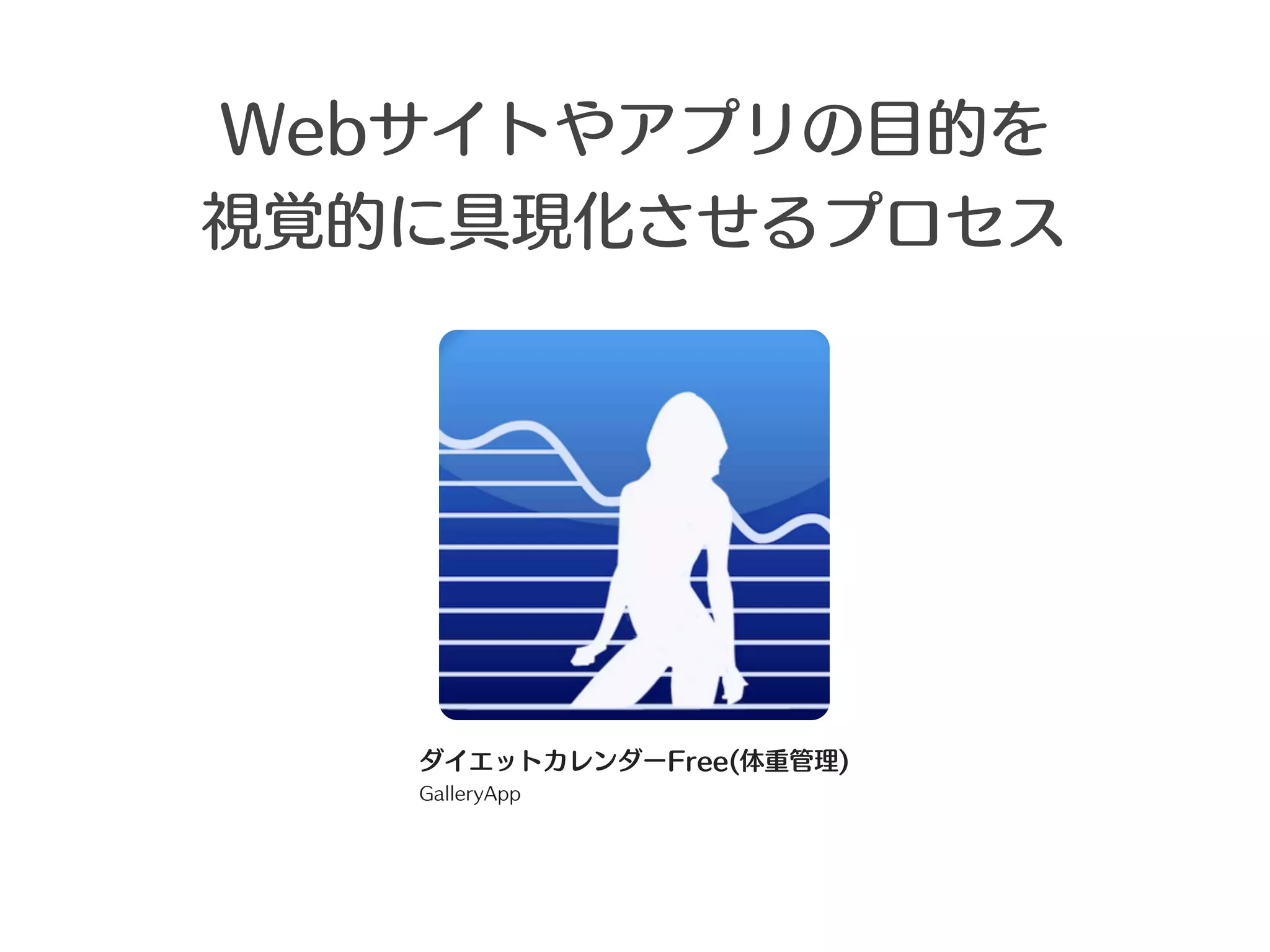Webサイトやアプリの目的を
視覚的に具現化させるプロセス




   ダイエットカレンダーFree(体重管理)
   GalleryApp
 
