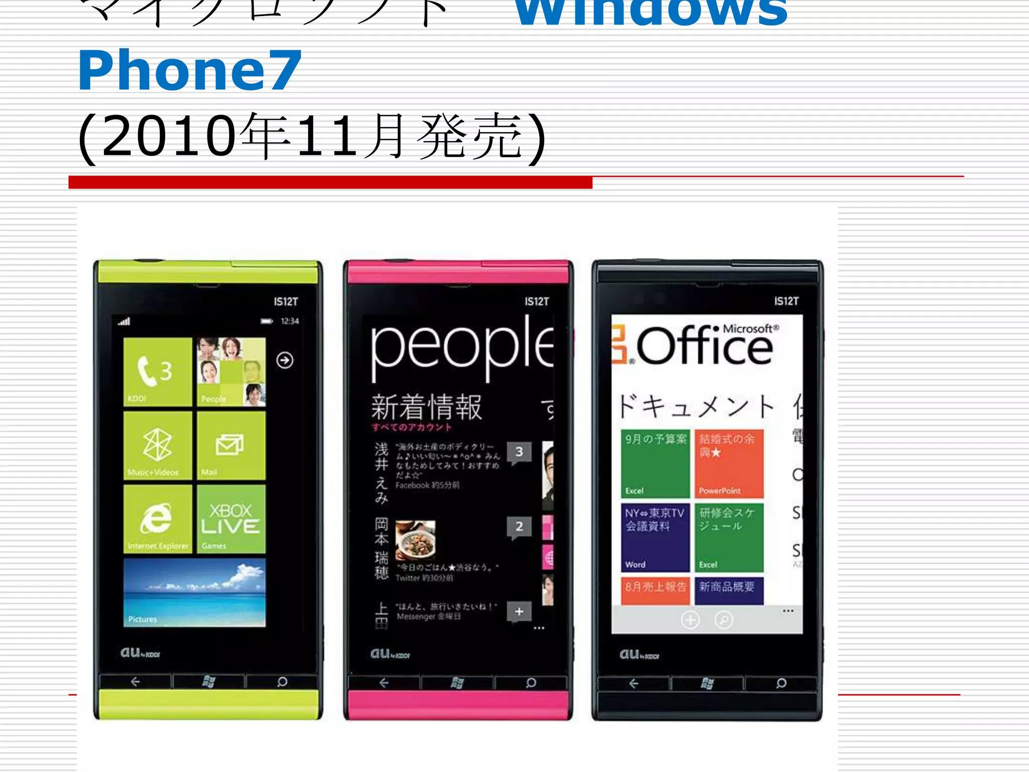 マイクロソフト Windows
Phone7
(2010年11月発売)
 