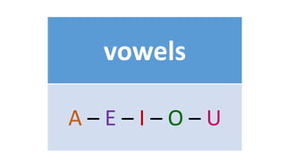 vowels
A – E – I – O – U
 